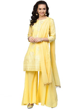 Women's Cotton Blend Yellow Glitter Print Kurta Sharara Set With Dupatta-AHKUDUGH-Combo-131